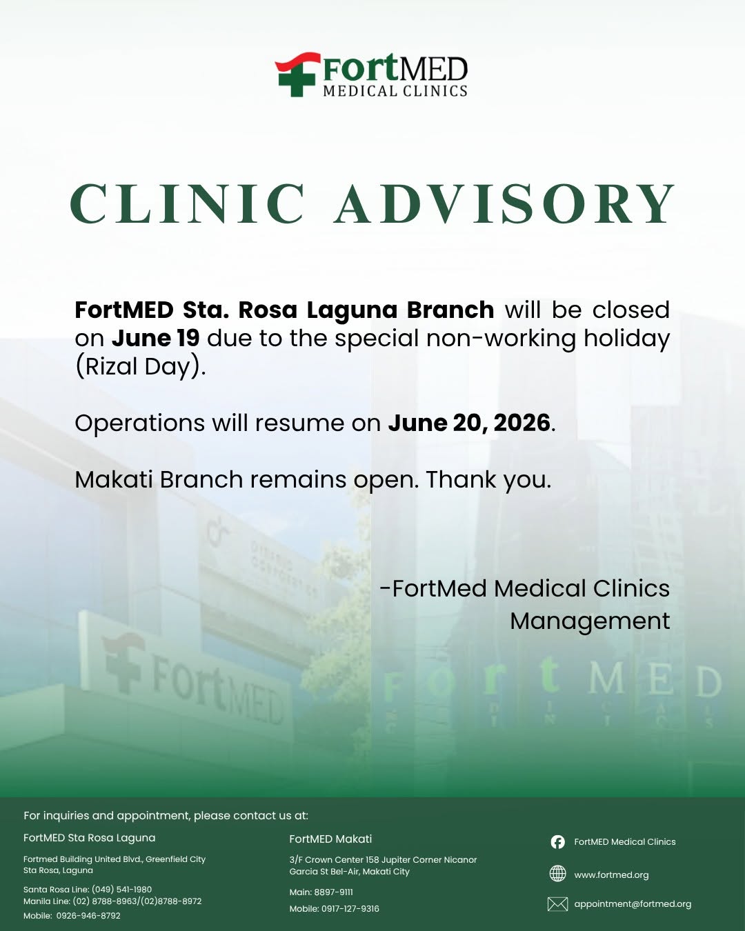 CLINIC ADVISORY